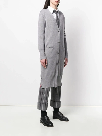 Thom Browne Virgn Wool Cardigan Dress With Sporty Stripe Detail In Grey