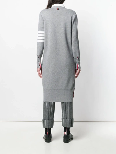 Thom Browne Virgn Wool Cardigan Dress With Sporty Stripe Detail In Grey