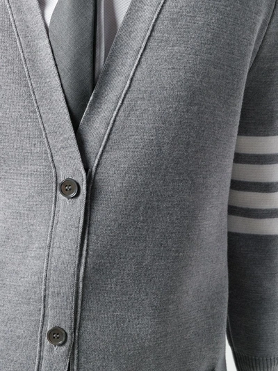 Thom Browne Virgn Wool Cardigan Dress With Sporty Stripe Detail In Grey