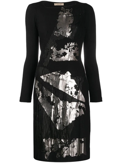 Pre-owned Bottega Veneta Mirror Effect Long-sleeved Dress In Black