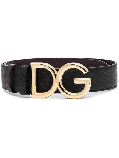 Shop Dolce & Gabbana Reversible Dg Logo Belt In Black