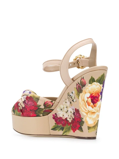 Shop Dolce & Gabbana Floral Wedge Sandals In Neutrals