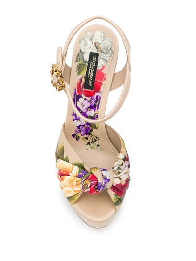 Shop Dolce & Gabbana Floral Wedge Sandals In Neutrals