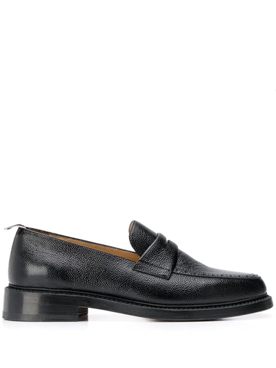 Shop Thom Browne Pebble-grain Penny Loafers In Black