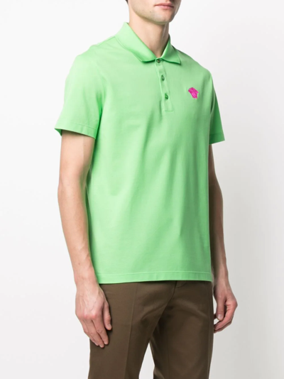 Shop Versace Embroidered-logo Polo Shirt In Green