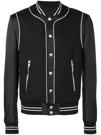 BALMAIN CONTRAST PIPING BOMBER JACKET - 黑色