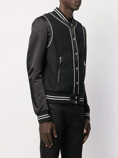 Shop Balmain Contrast Piping Bomber Jacket In Black