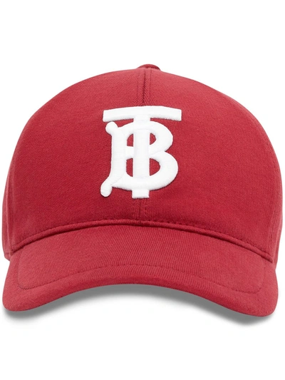 Shop Burberry Embroidered Baseball Cap In Red