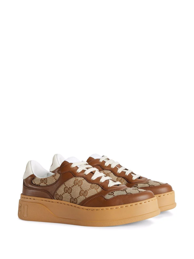 Gucci Textured Leather Sneakers With Branded Chunky Outsole In Brown