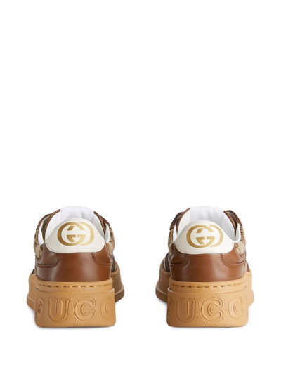 Gucci Textured Leather Sneakers With Branded Chunky Outsole In Brown