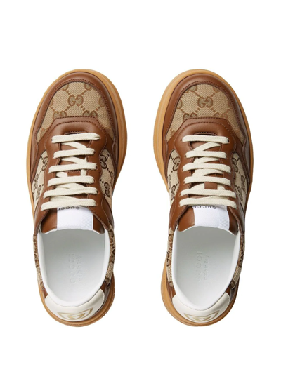Gucci Textured Leather Sneakers With Branded Chunky Outsole In Brown