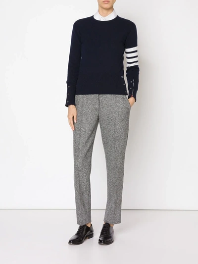 Thom Browne Classic Cashmere Pullover With 4-bar Stripes In Blue