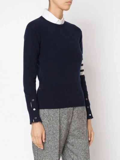 Thom Browne Classic Cashmere Pullover With 4-bar Stripes In Blue