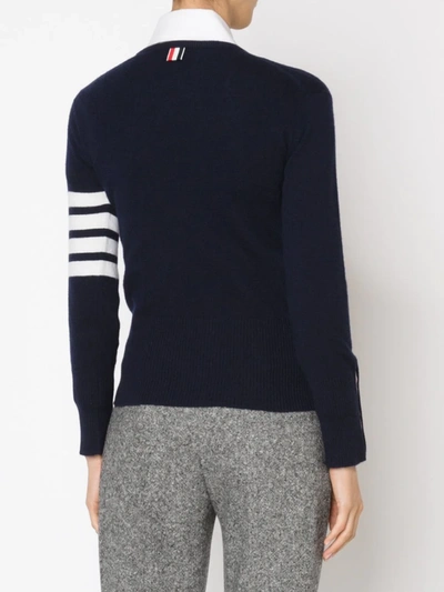 Thom Browne Classic Cashmere Pullover With 4-bar Stripes In Blue