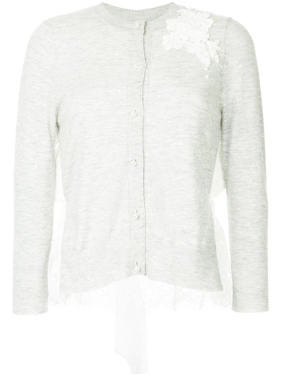 Shop Onefifteen Floral Lace Patch Buttoned Cardigan In Grey