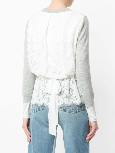 Shop Onefifteen Floral Lace Patch Buttoned Cardigan In Grey
