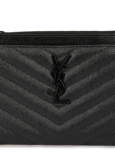 Shop Saint Laurent Monogrammed Textured Clutch In Black