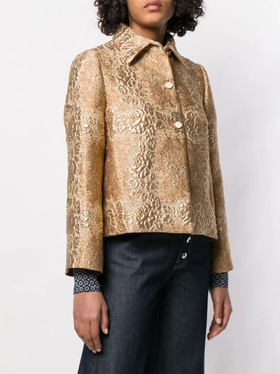Shop Valentino Floral Brocade Jacket In Gold