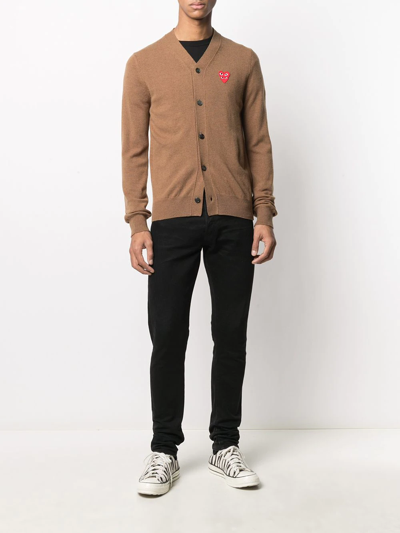 Comme Des Garçons Play Embroidered Logo-patch Cardigan In Braun