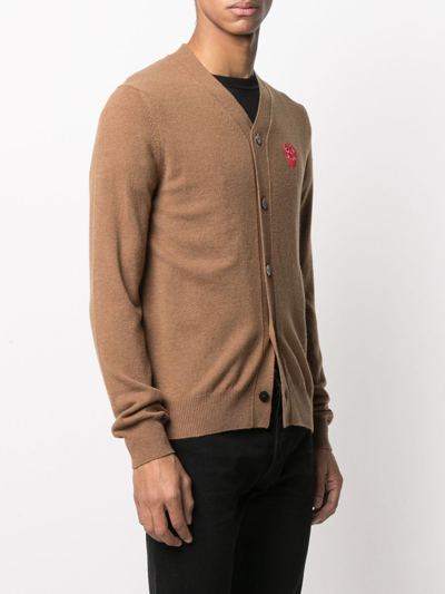Comme Des Garçons Play Embroidered Logo-patch Cardigan In Braun
