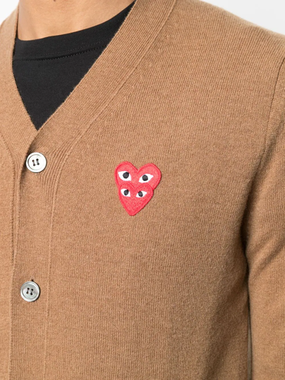 Comme Des Garçons Play Embroidered Logo-patch Cardigan In Braun