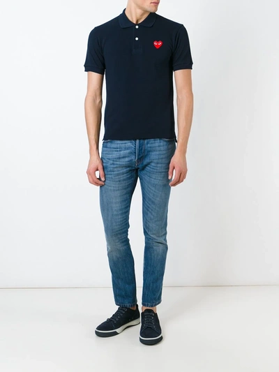 Shop Comme Des Garçons Play Embroidered Heart Polo Shirt In Blue