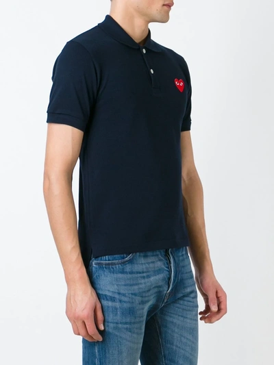 Shop Comme Des Garçons Play Embroidered Heart Polo Shirt In Blue