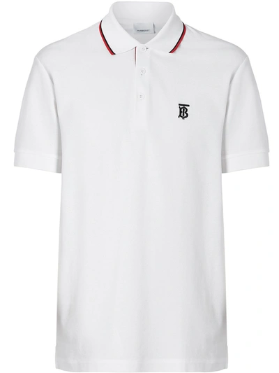 Burberry Walton Tb Embroidered Short Sleeve Cotton Piqué Polo In White |  ModeSens