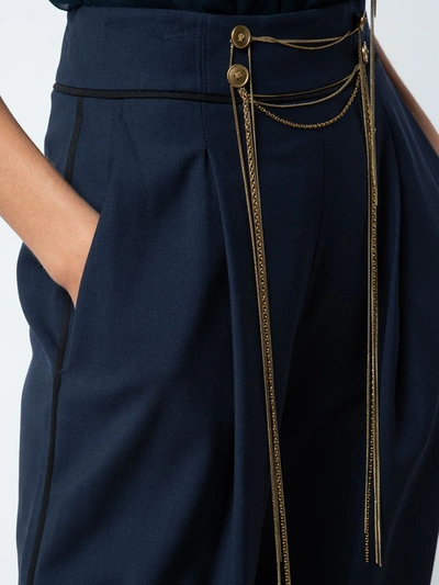 Shop Oscar De La Renta Chain-embroidered Trousers In Blue