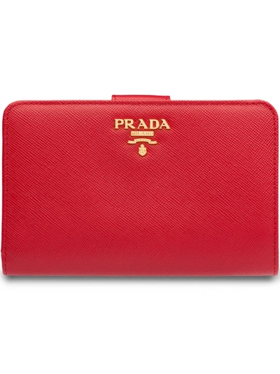 Shop Prada Logo-plaque Folding Wallet In Red