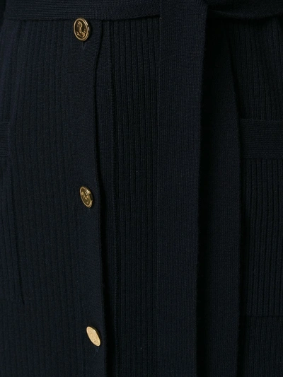 Shop Thom Browne Half-and-half Rib Knit Striped Long Cardigan In Blue