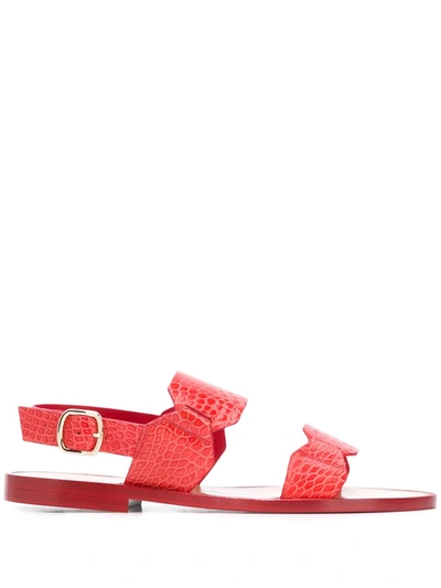 Shop Santoni Low Heel Croc Embossed Sandals In Orange