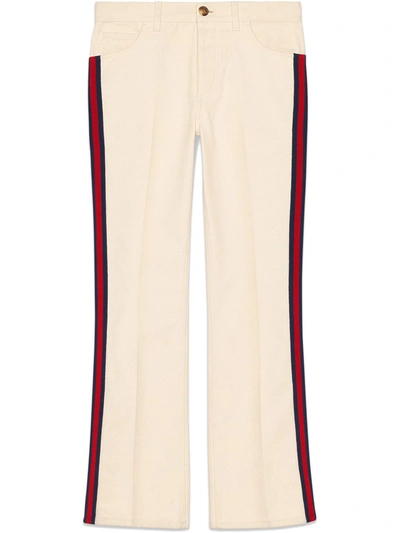 Shop Gucci Denim Flare Pant With Web In White