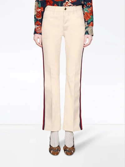 Shop Gucci Denim Flare Pant With Web In White