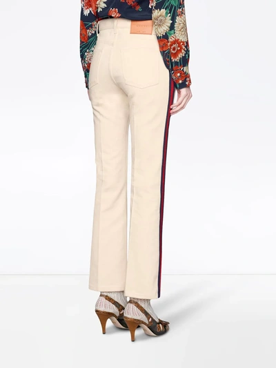 Shop Gucci Denim Flare Pant With Web In White