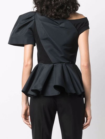 Shop Alexander Mcqueen Asymmetric Peplum Top In Black