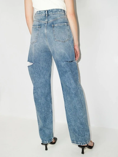 Maison Margiela Womens Blue Icons Cut-out Straight-leg High-rise Jeans In Blue