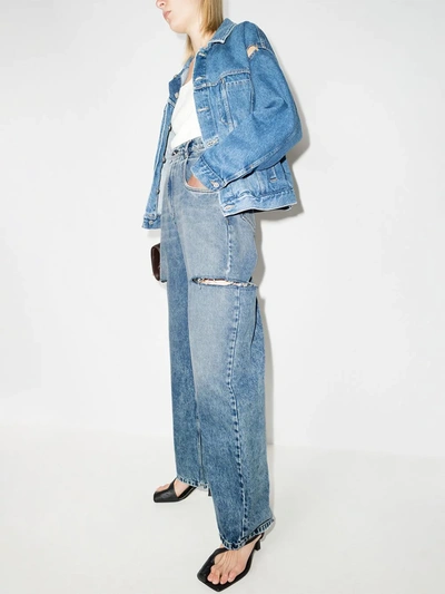 Maison Margiela Womens Blue Icons Cut-out Straight-leg High-rise Jeans In Blue