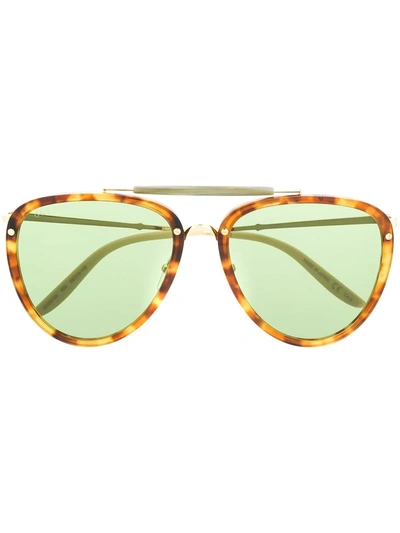 Shop Gucci Tortoiseshell-effect Pilot Sunglasses In Neutrals