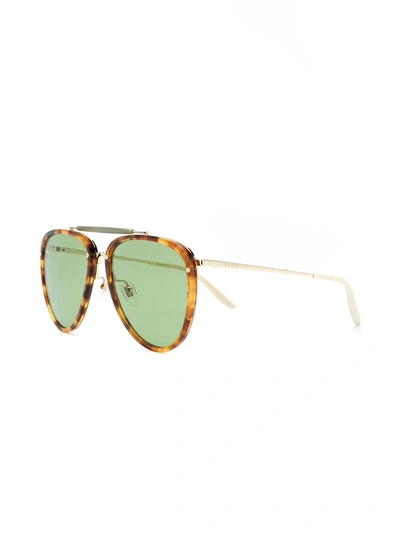 Shop Gucci Tortoiseshell-effect Pilot Sunglasses In Neutrals