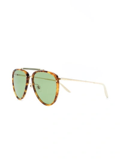Gucci Men's Havana Acetate/metal Aviator Sunglasses In Neutrals