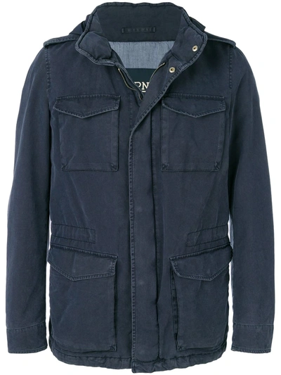 Shop Herno Hooded Denim Jacket In Blue