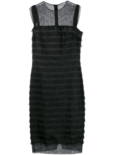Pre-owned Balenciaga 2000's Sheer Panels Fringed Dress In Black