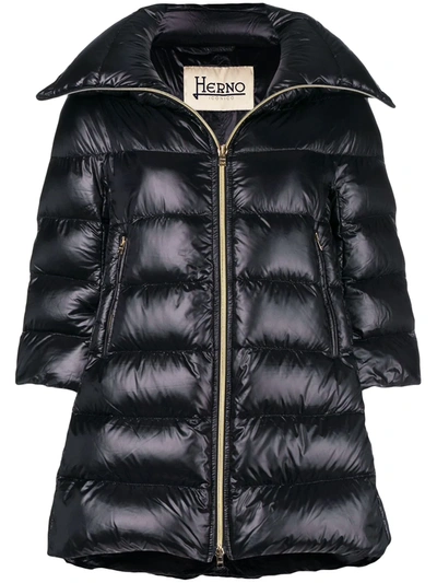 Shop Herno Puffer Front Zipped Coat In Black