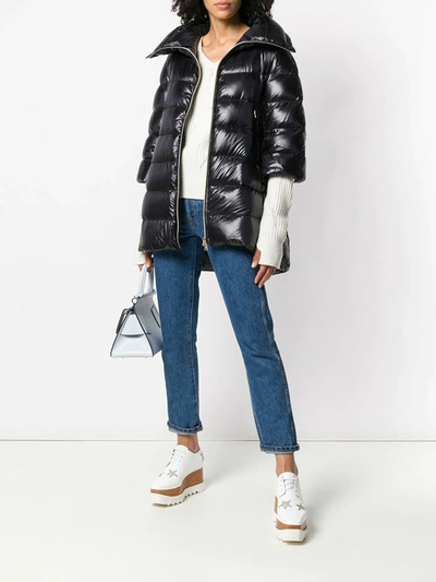 Shop Herno Puffer Front Zipped Coat In Black