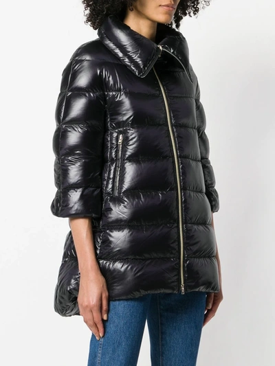 Shop Herno Puffer Front Zipped Coat In Black