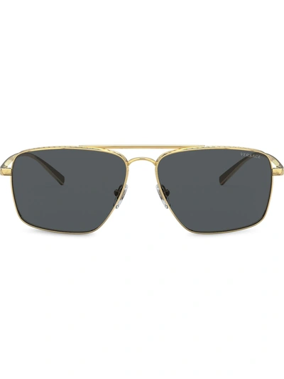 Shop Versace Square Tinted Sunglasses In Gold