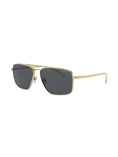 Shop Versace Square Tinted Sunglasses In Gold