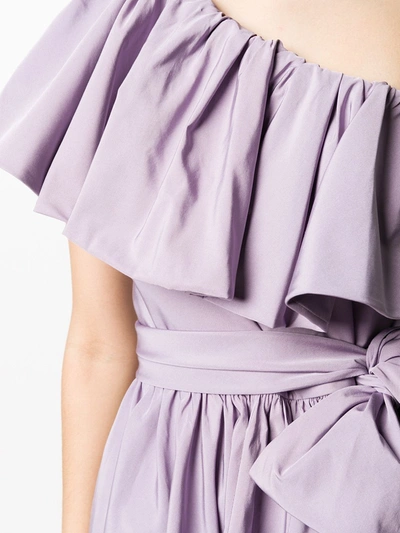 Shop Valentino One-shoulder Ruffle Dress In Purple