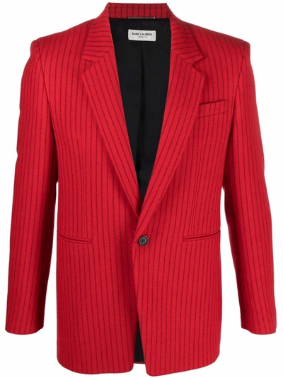 Shop Saint Laurent Pinstripe-pattern Single-breasted Blazer In Rot